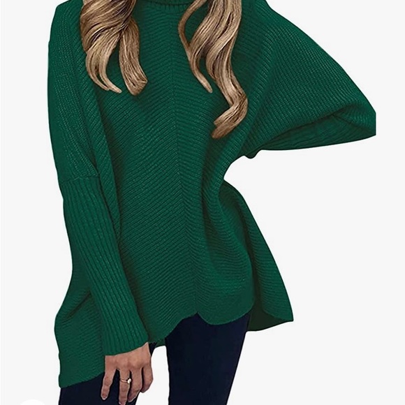 NWOT ANRABESS Turtleneck Long Batwing Sleeve Asymmetric Hem Casual Pullover - Picture 3 of 4